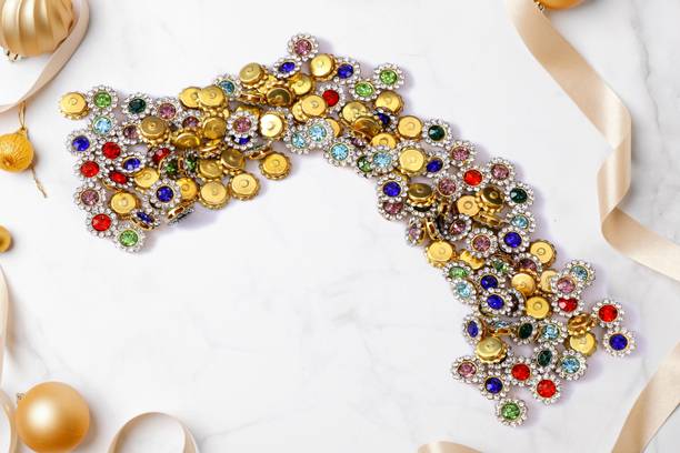 navjai Zarkan Rhinestone Kundan Pastable Beads For Embroidery Work/Size 10mm 100Pcs