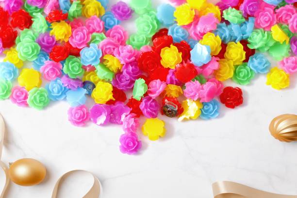 नवजही Flower shape Plastic beads Pastable Beads For Embroidery Work/Size 8mm 50Pcs