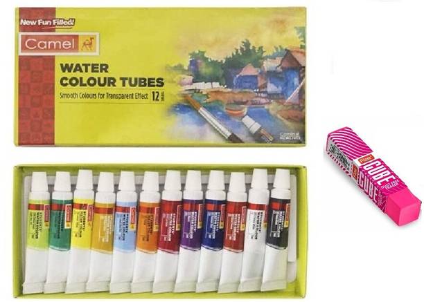 Camlin Student Water Colour Tube 5Ml 12 Shade With Cube EraserNew