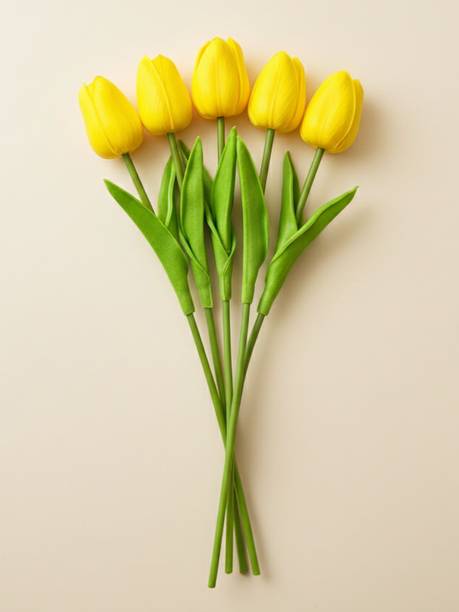 Artsy Lifelike Faux Tulips for Living Room, Table, and Gifting, Craft, Yellow Yellow, Green Tulips Artificial Flower