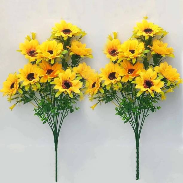 डैसी रेज़ Home Decoration Yellow Sunflower Artificial Flower (15 inch, Pack of 2) पीला सूरजमुखी नक़ली फूल