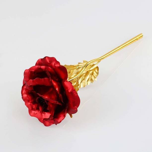 ASHIRWAD 24K Red & Golden Rose with Gift Box – Valentine Special Red, Gold Rose Artificial Flower