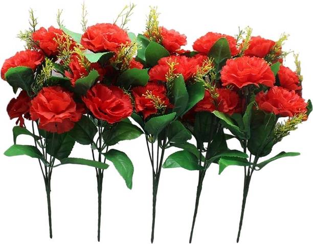 Hidooa Artificial Carnation Flower Bunch For Decoration/B40 Red Carnations Artificial Flower
