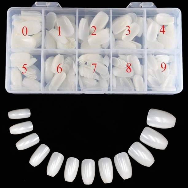 Jindu Nail Extension Full Cover Tips Set (0–9 Sizes) Lightweight & Durable Fake Nails White