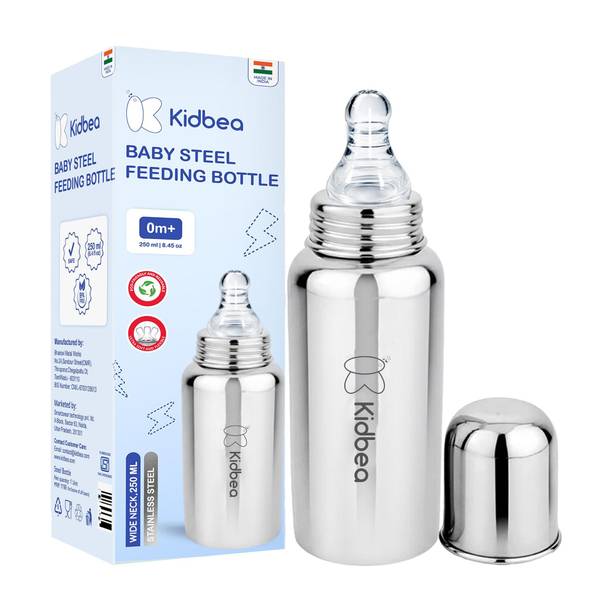 Kidbea Baby Feeding Bottle, BPA Free, Anti-Colic, Plastic-Free, - 250 ml