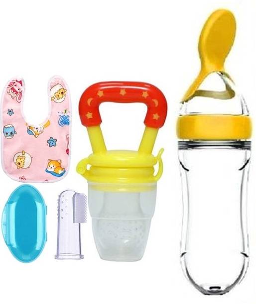 Saraswati kart Baby fruit nibbler, finger brush, bibs & spoon feeder for feeding silicone combo