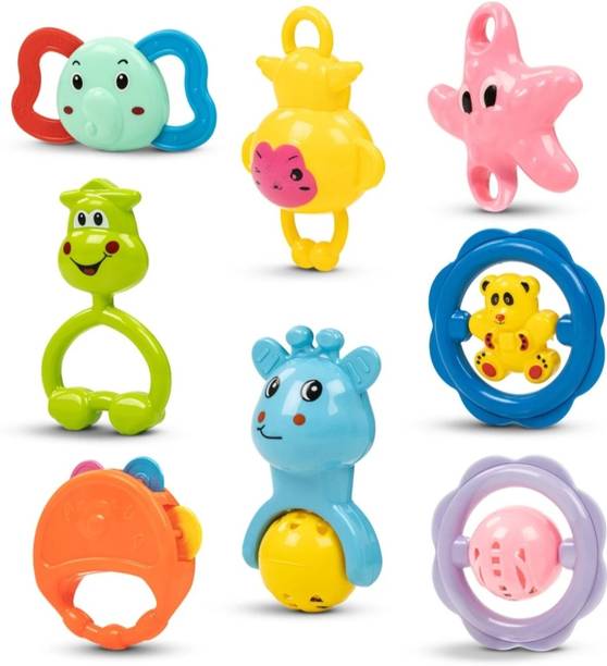 Mira Farmcraft Pack of 7 Rattle Set with Teathers for New Born Babies Toy BPA Free Non-Toxic Rattle
