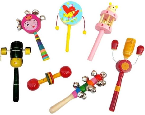 Little Mind Wooden Sound Making Rattle Set for Kids, Babies, Infants, Non Toxic Toys Rattle