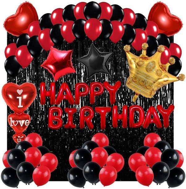 PARTY MIDLINKERZ Solid Red & Black Theme Birthday Decoration Kit Items Set Combo for Kids, Wife,Husband Balloon
