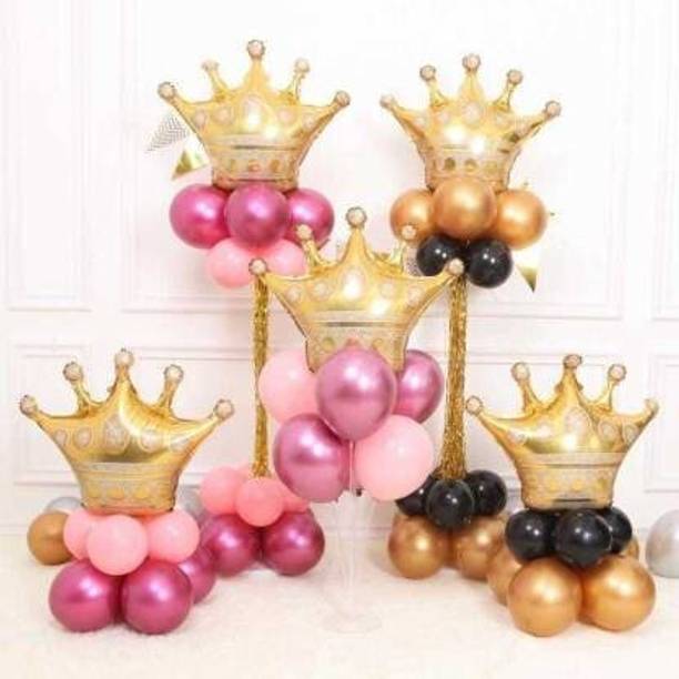 Fun and Flex Printed 5 Crown Foil Balloons 30 Black Gold Pink Balloons Set of 35 pcs Balloon