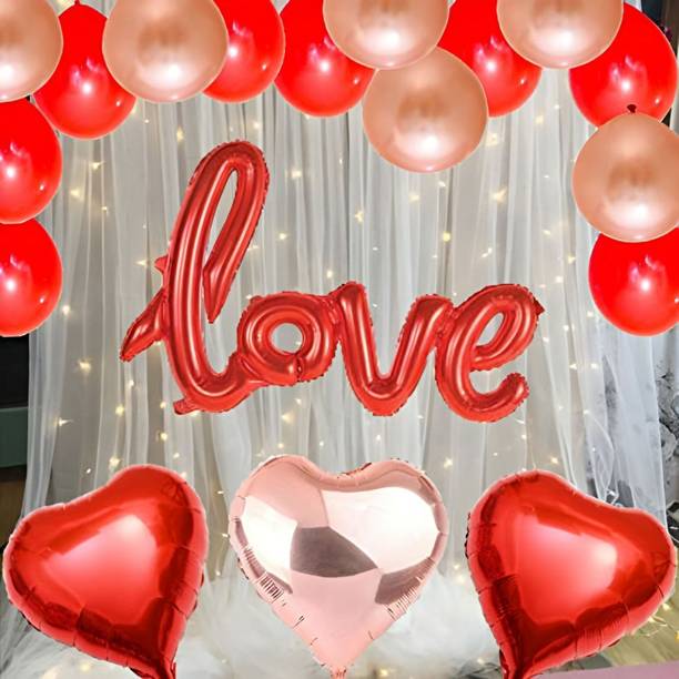 LOONS PEDDLER Red Decoration Kit combo with LOVE Banner, Balloons, 24pcs for Anniversarys day