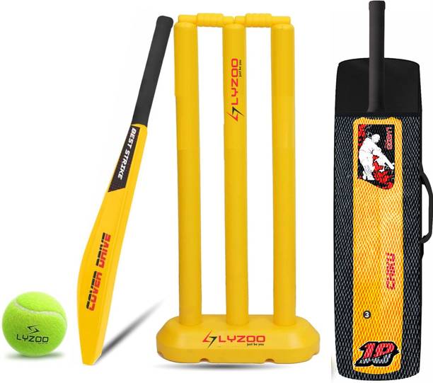Lyzoo Size 3 Junior Plastic cricket combo kit hard Bat tennis ball with wickets sets PVC/Plastic Cricket  Bat For 10 - 12 Yrs