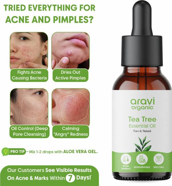 Aravi Organic 100% Pure Tea Tree Essential Oil For Skin, Hair, Acne Care & Dandruff