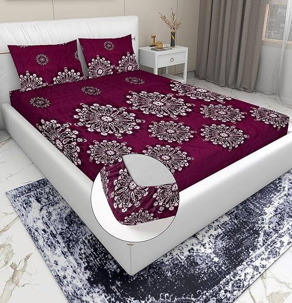 LUZDECOR Microfiber King Fitted (Elastic) 220 TC Floral 1 Summer Bedsheet with 2 Pillow Covers