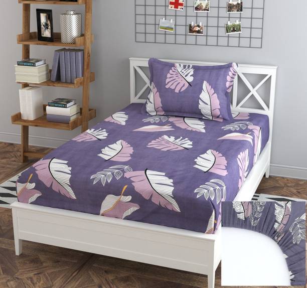 BLUEDOT 200 TC Cotton Single Self Design Fitted (Elastic) Bedsheet