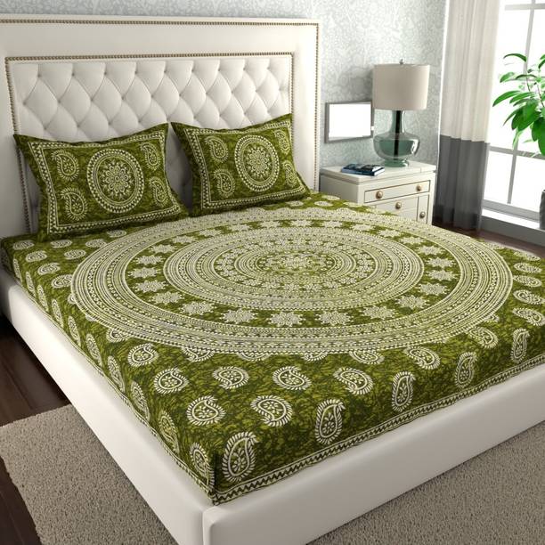 Cosito 144 TC Cotton Double Jaipuri Prints Flat Bedsheet
