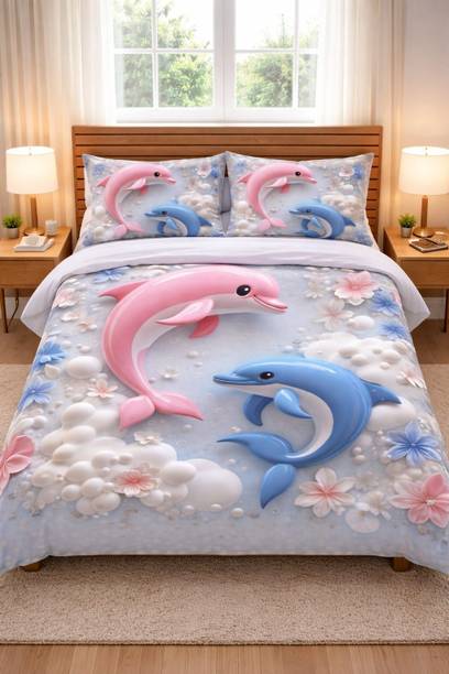 MAHADEVFAB Polycotton Double Flat 220 TC Printed 1 Summer Bedsheet with 2 Pillow Covers