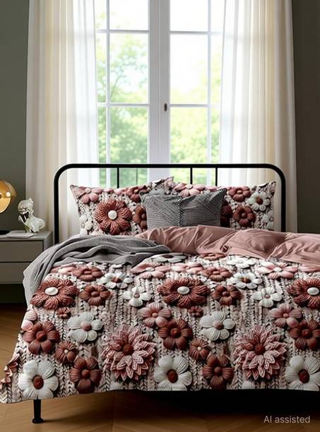 Polycotton King Flat 250 TC Floral 1 Summer Bedsheet with 2 Pillow Covers