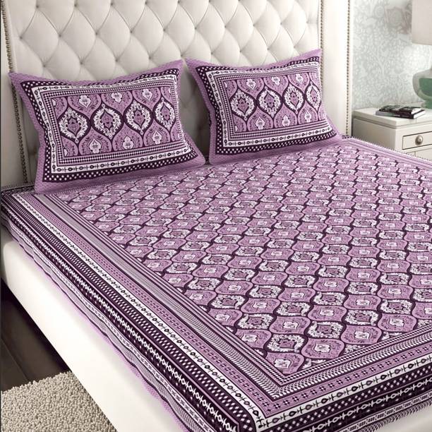Leo Creation 144 TC Cotton Double Jaipuri Prints Flat Bedsheet