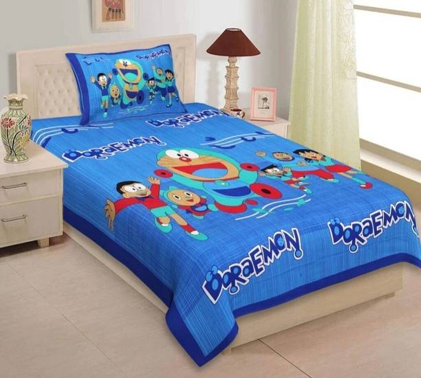 KAANY FAB Cotton Single Flat 144 TC Cartoon Bedsheet