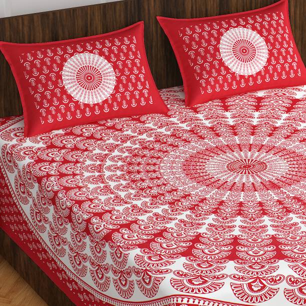 Leo Creation 144 TC Cotton Double Jaipuri Prints Flat Bedsheet