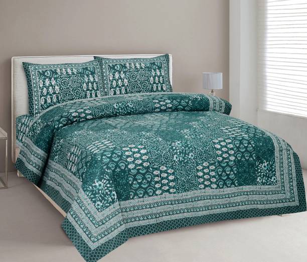 CLOTHOLOGY 240 TC Cotton King Jaipuri Prints Flat Bedsheet