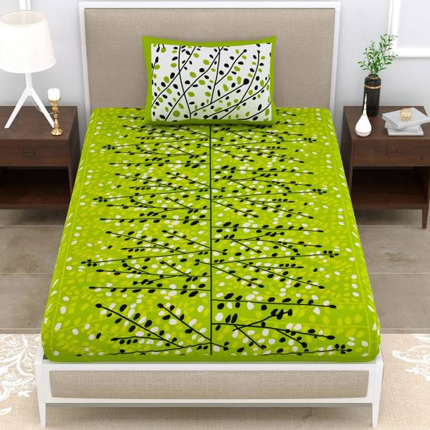 Leo Creation Cotton Single Flat 144 TC Printed 1 Bedsheet with 2 Pillow Covers