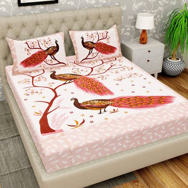 Cosito 144 TC Cotton Double Jaipuri Prints Flat Bedsheet
