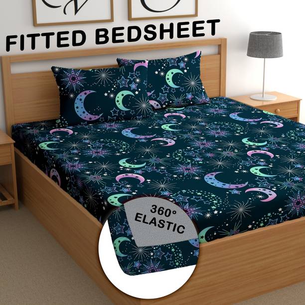 CG Homes 180 TC Cotton Double Printed Fitted (Elastic) Bedsheet