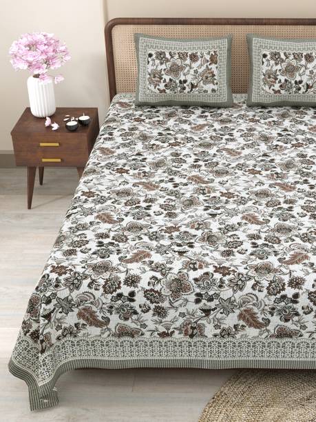 CLOTHOLOGY 240 TC Cotton King Jaipuri Prints Flat Bedsheet