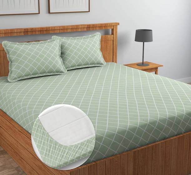 VICHTA Cotton King Fitted (Elastic) 220 TC Checkered 1 ...