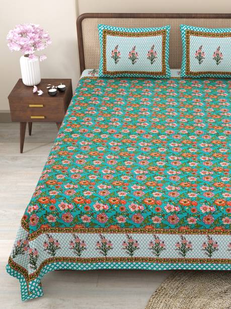 CLOTHOLOGY 240 TC Cotton King Jaipuri Prints Flat Bedsheet