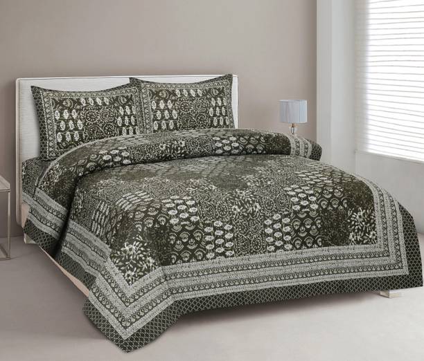 CLOTHOLOGY 240 TC Cotton King Jaipuri Prints Flat Bedsheet