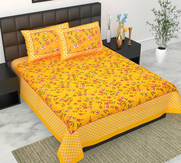 Home@shop Cotton Double Flat 144 TC Jaipuri Prints 1 Bedsheet with 2 Pillow Covers