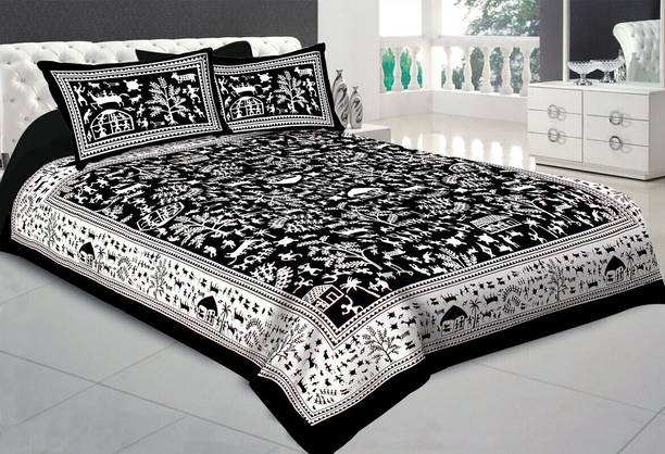 CLOTHOLOGY 240 TC Cotton King Jaipuri Prints Flat Bedsheet
