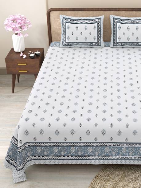 CLOTHOLOGY 240 TC Cotton King Jaipuri Prints Flat Bedsheet