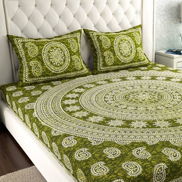 Leo Creation 144 TC Cotton Double Jaipuri Prints Flat Bedsheet