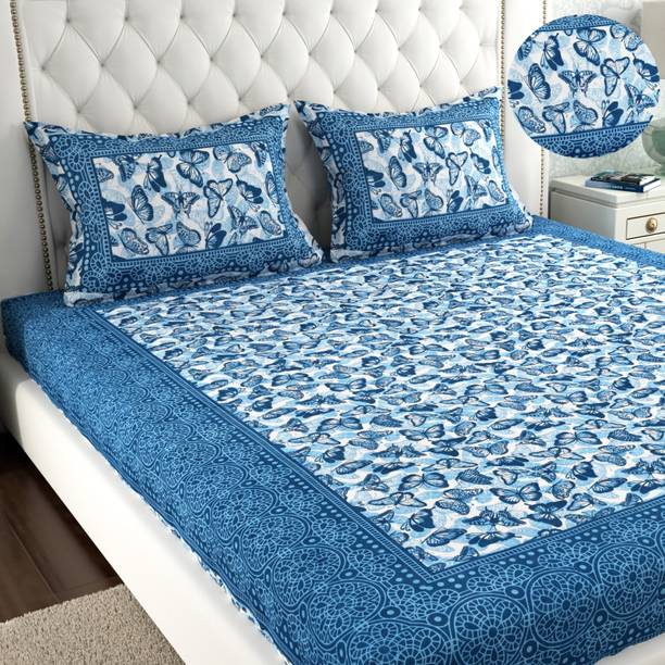 Leo Creation 144 TC Cotton Double Jaipuri Prints Flat Bedsheet