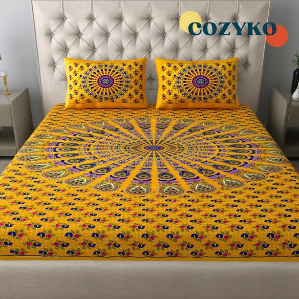 COZYKO Cotton Double Flat 144 TC Printed Bedsheet