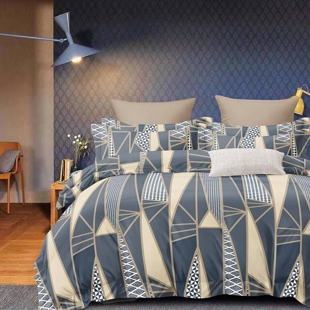 Cotton Double Flat 230 TC Geometric 1 Summer Bedsheet with 2 Pillow Covers