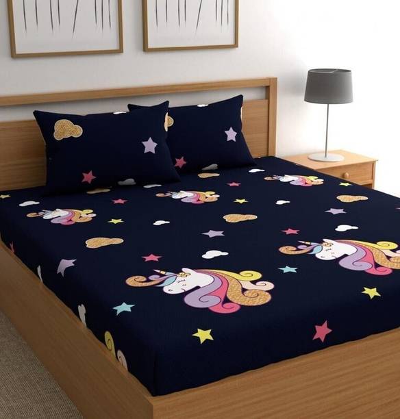 DANVIRA 240 TC Cotton King Cartoon Fitted (Elastic) Bedsheet