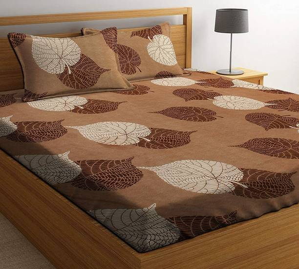 masn Polycotton Queen Flat 250 TC Floral 1 Bedsheet with 2 Pillow Covers