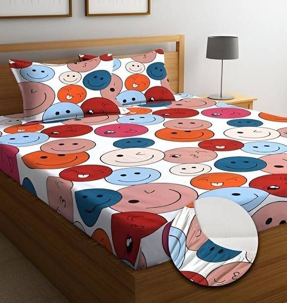 Vrapt Cotton Double Fitted (Elastic) 250 TC Printed 1 B...