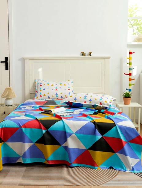 Story@home Cotton Double Flat 144 TC Printed 1 Bedsheet with 2 Pillow Covers