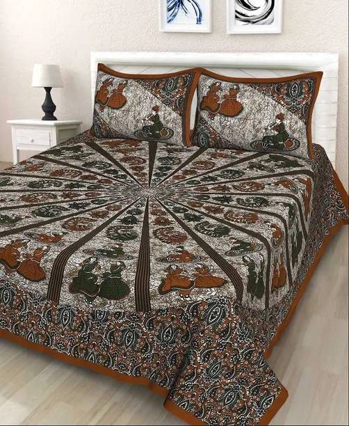 WAR TRADE Cotton Double Flat 104 TC Floral 1 Bedsheet with 2 Pillow Covers