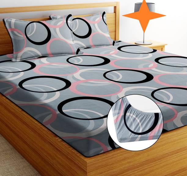 Dreamnextdecore Cotton Double Fitted (Elastic) 244 TC P...