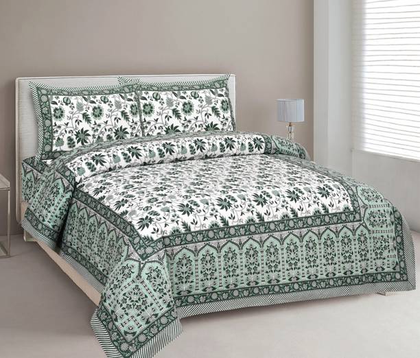 CLOTHOLOGY 240 TC Cotton King Jaipuri Prints Flat Bedsheet