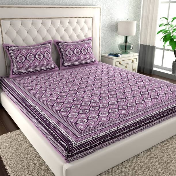 VNV Creation 144 TC Cotton Double Jaipuri Prints Flat Bedsheet