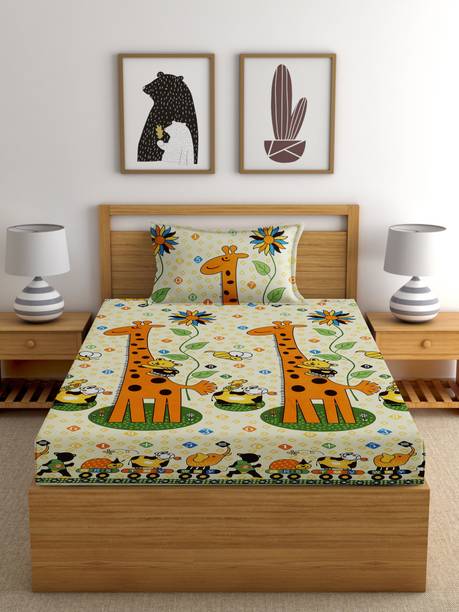 EXFAB Cotton Single Fitted (Elastic) 244 TC Printed 1 Bedsheet