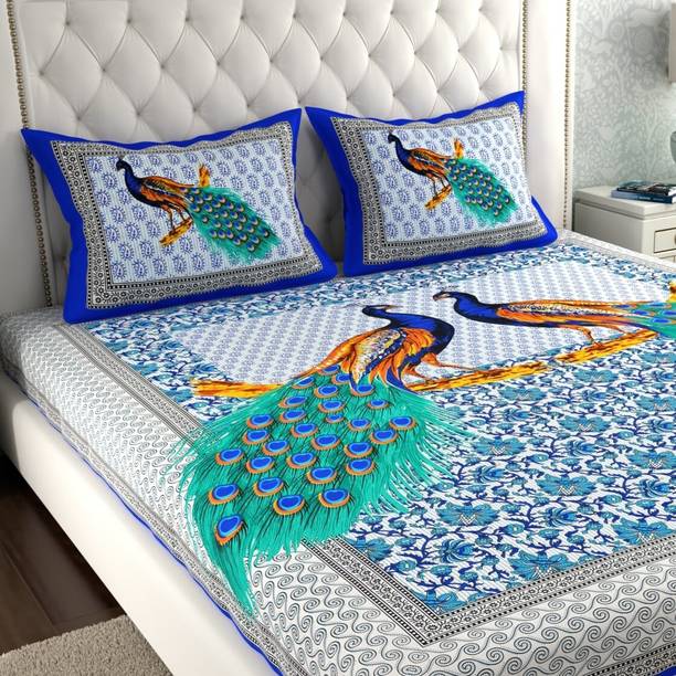 Leo Creation 144 TC Cotton Double Jaipuri Prints Flat Bedsheet